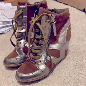 Cute chrome wedge sneaker boots